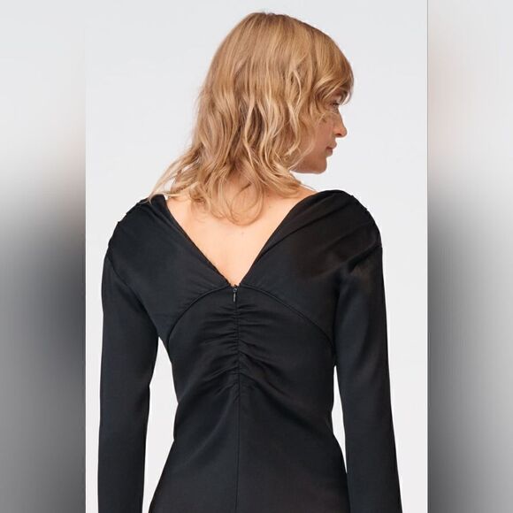 Zara Studio Ruched pleat Long Dress Limited Edition V-neck long flared sleeves - Picture 8 of 16